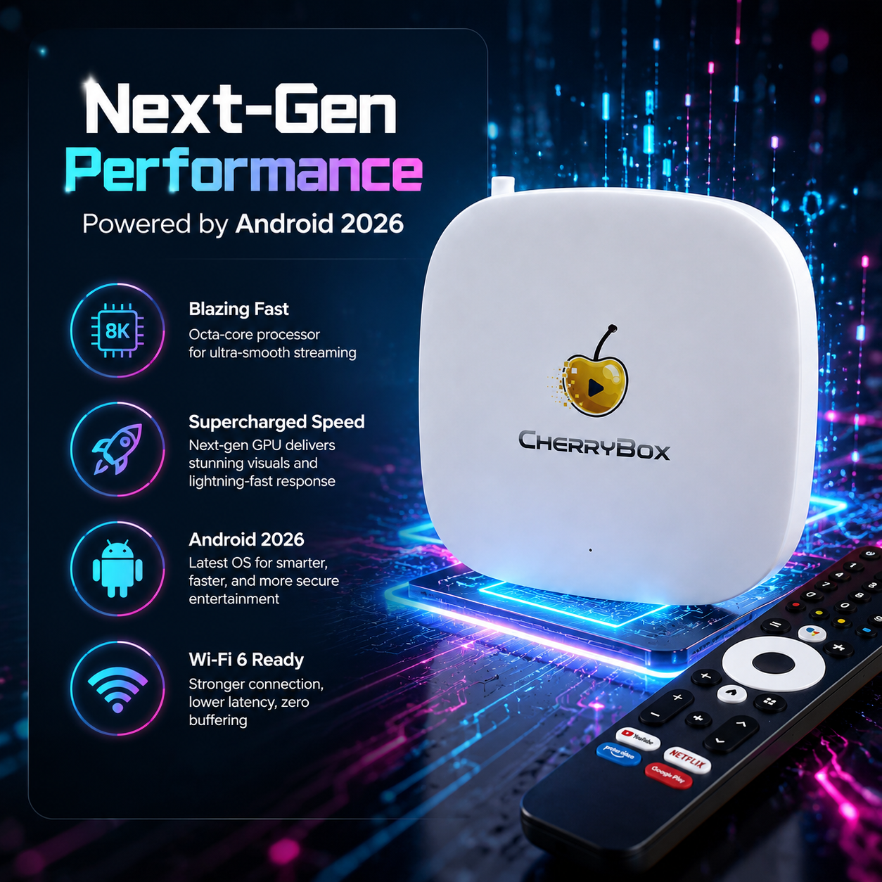 Cherry Player 2026 4K Android Media Player with Voice Remote