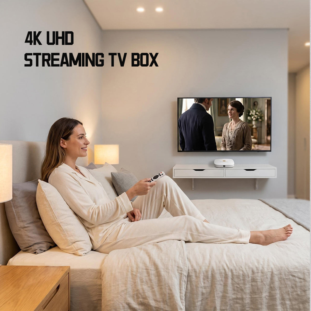 Cherry Player 4K streaming media player in a bedroom setup